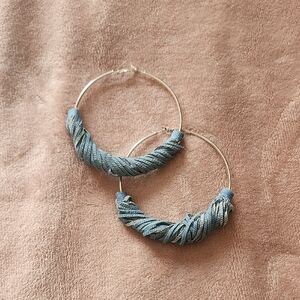Chic Silver and Blue Hoop Earrings